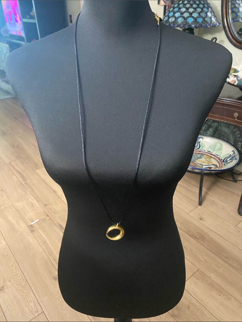 Robert Lee Morris Gold Ring Pendant on Black Cord Necklace